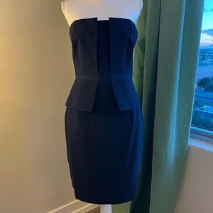 NWT Banana Republic Navy Blue Seersucker Strapless Peplum Dress Size 12